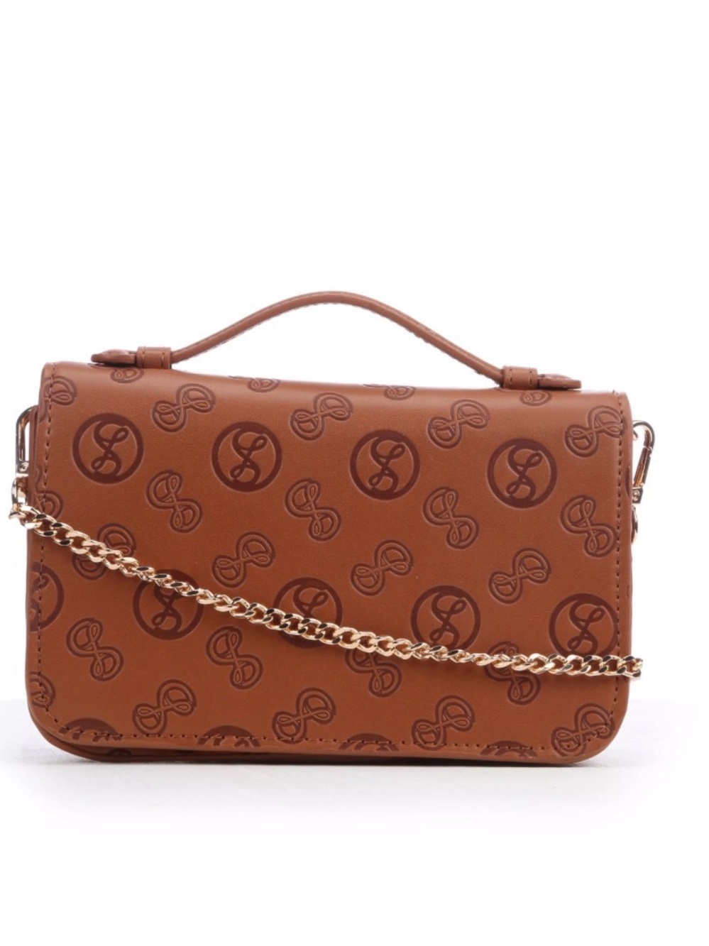 Sam & Libby Tan Embossed Crossbody with Gold Chain